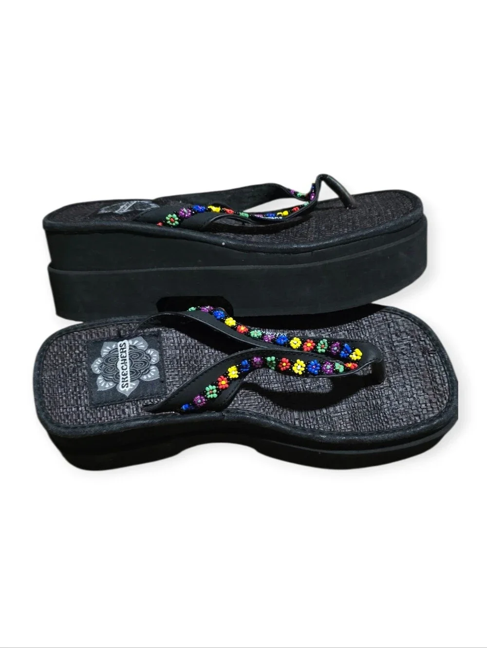 Skechers Wedge Beaded Flower Sandals